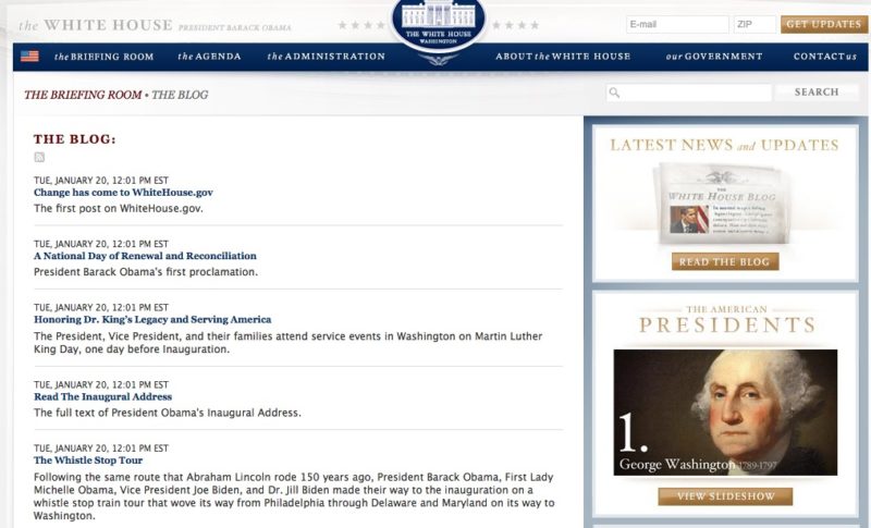 Le blog de la Maison Blanche est ouvert